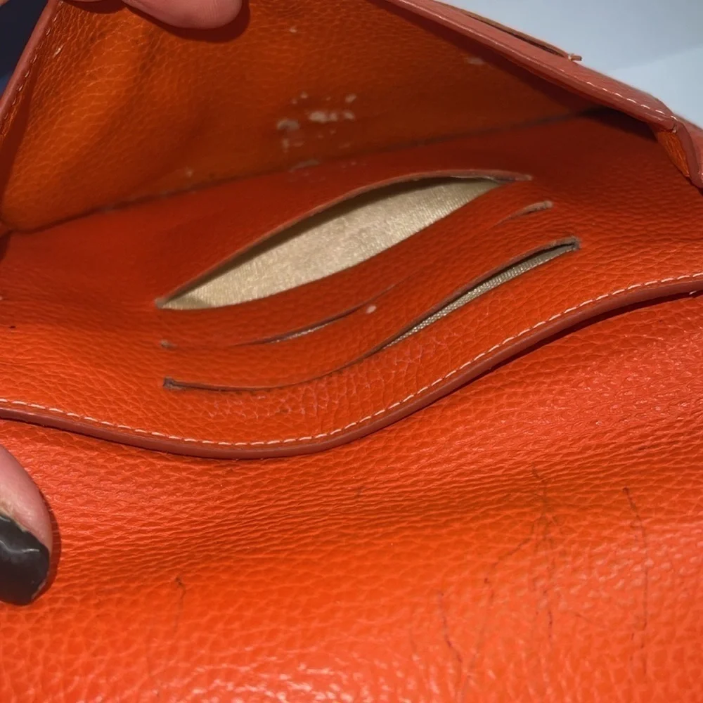 Orange Italian Pebbled Leather Pull Through Closure Clutch Wallet 7.5 x 4.5